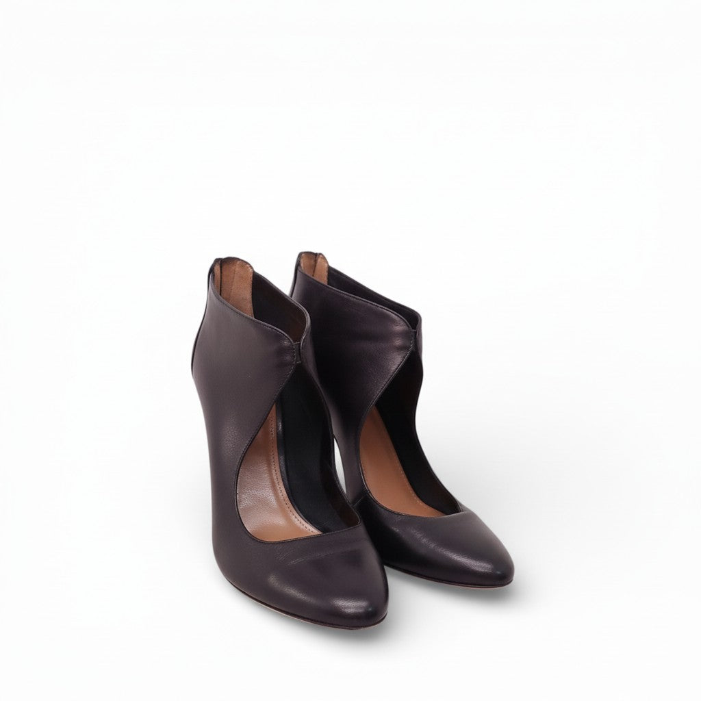 AQUAZZURA BLACK LEATHER CUTOUT BOOTIES - SIZE 40