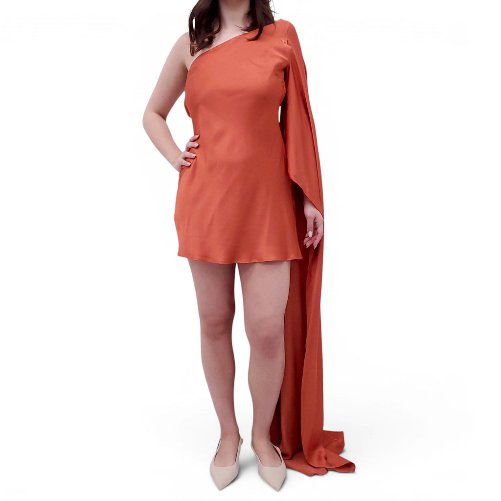 ARCINA ORI CYRA ORANGE ASYMMETRICAL ONE SHOULDER MINI DRESS - SIZE L