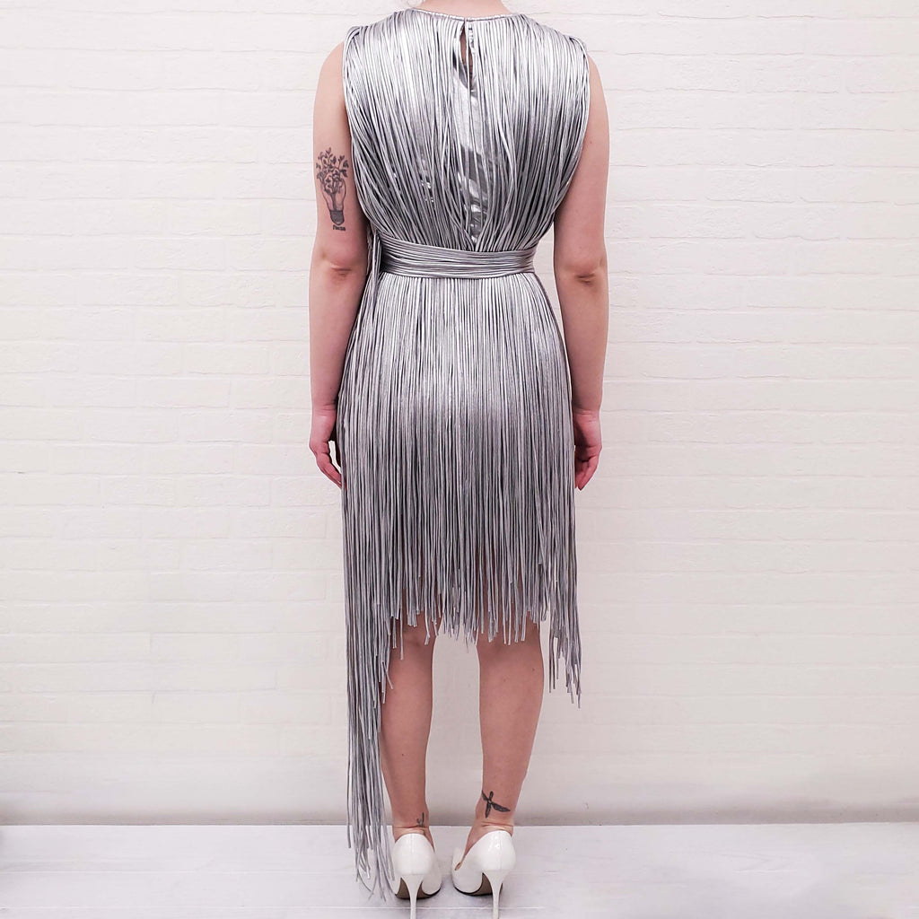 AREA METALLIC MINI FRINGE DRESS - SIZE S
