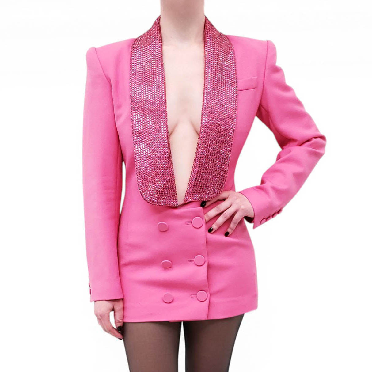 AREA PINK CRYSTAL EMBELLISHED TUXEDO DRESS - SIZE 0