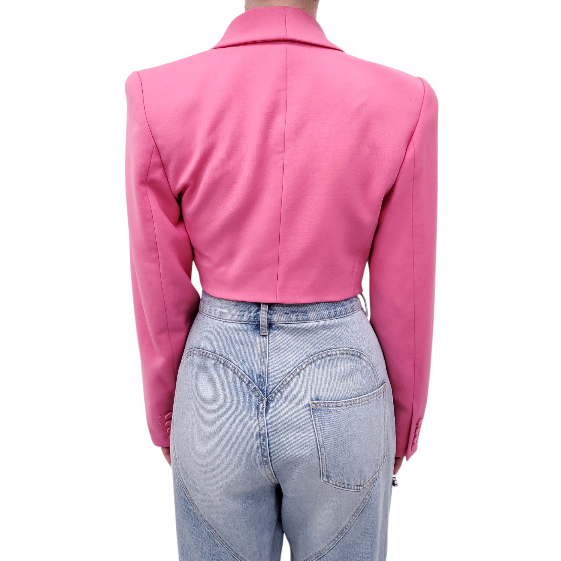 AREA PINK EMBROIDERED BUTTERFLY CROPPED BLAZER - SIZE 8