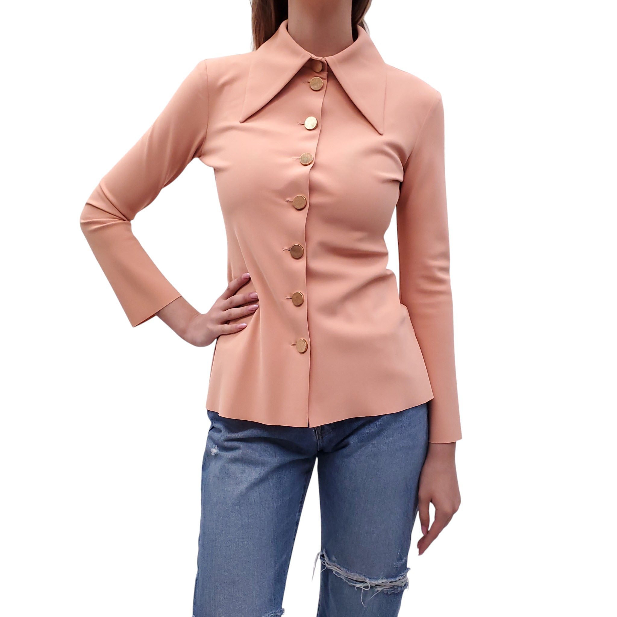 AWAKE MODE PEACH BLOUSE WITH GOLD BUTTONS - SIZE 38