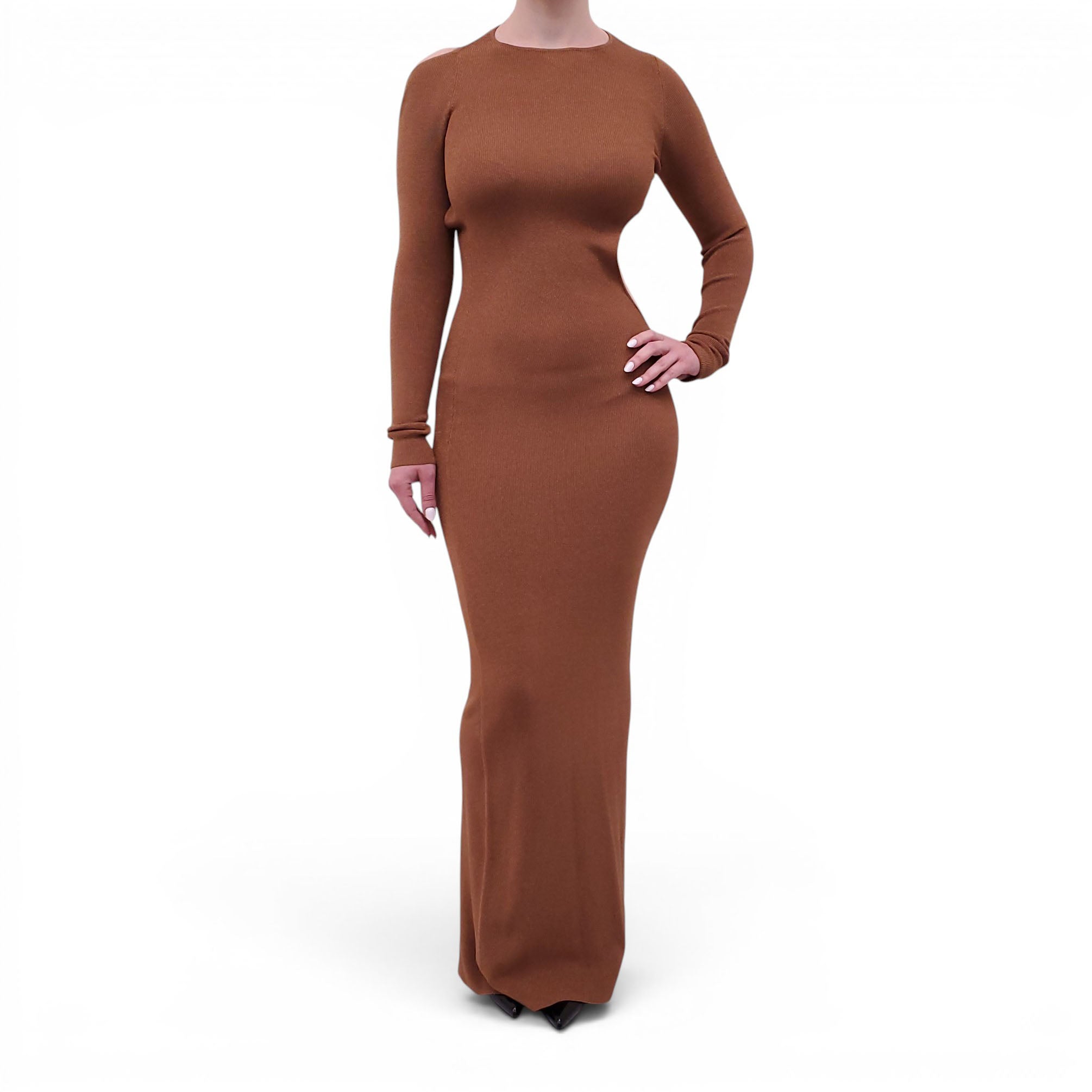 AYA MUSE BRONZE METALLIC KNIT BACKLESS DRESS - SIZE S