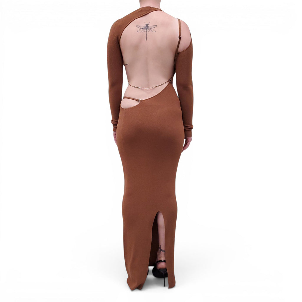 AYA MUSE BRONZE METALLIC KNIT BACKLESS DRESS - SIZE S