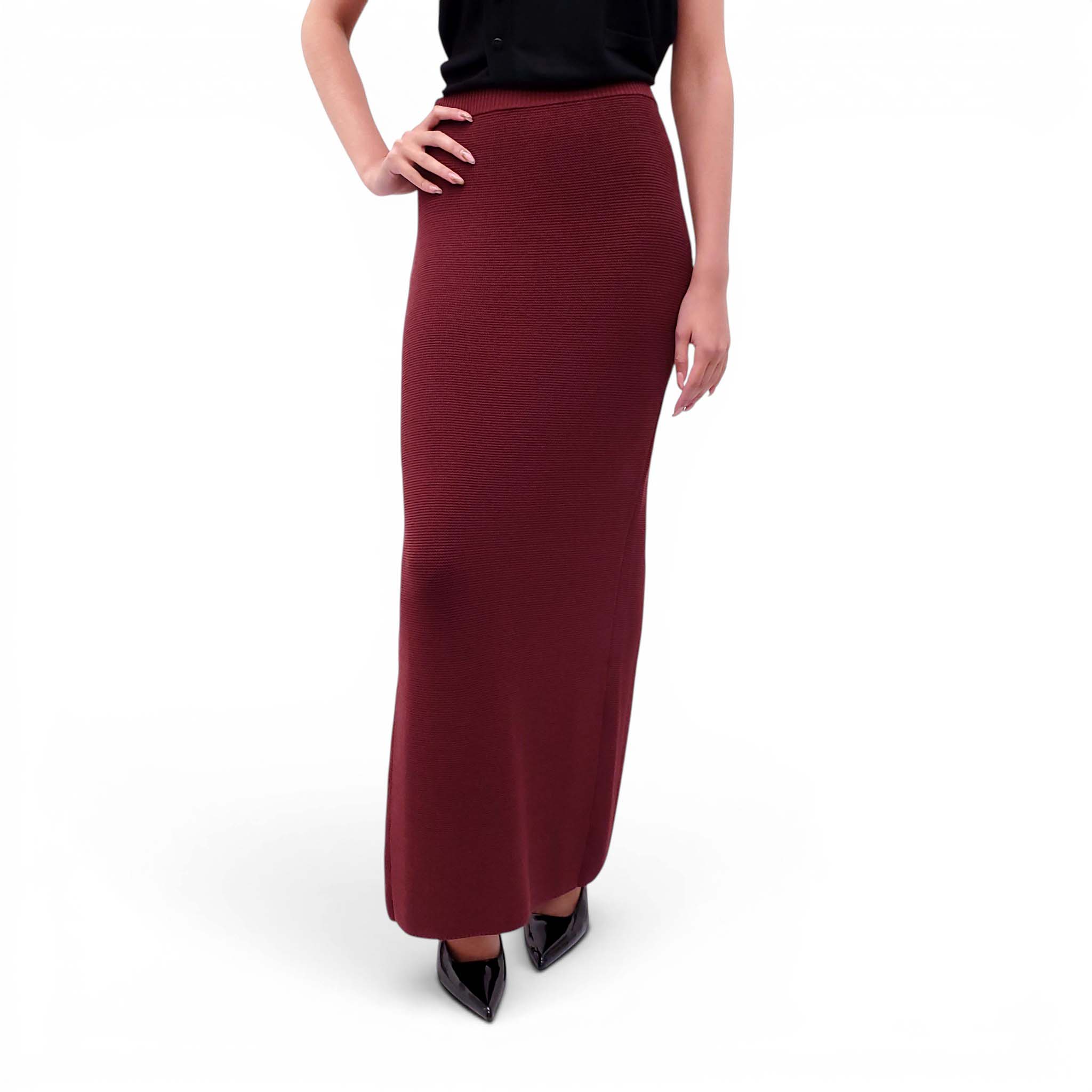 AYA MUSE BURGUNDY KNIT MAXI SKIRT - SIZE M