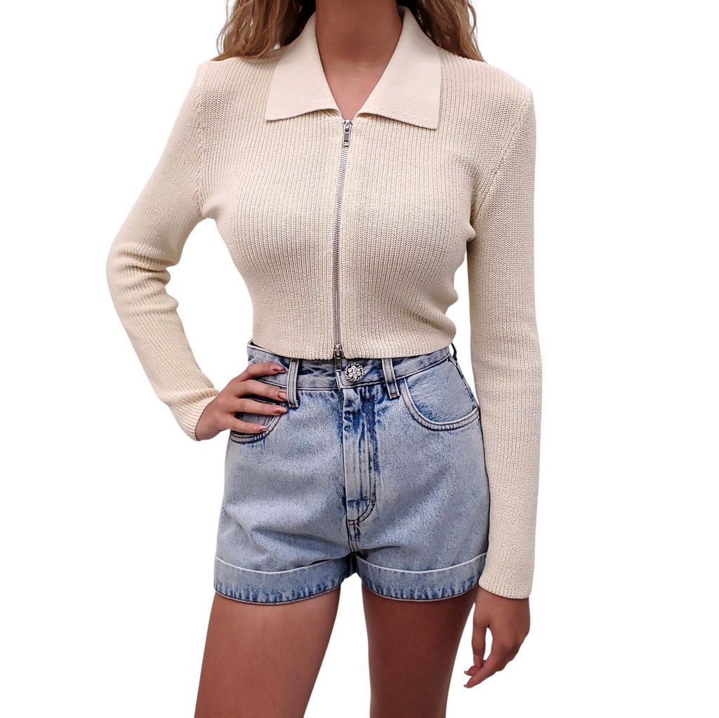 AYA MUSE CREAM ZIP-UP KNIT CARDIGAN - SIZE XS