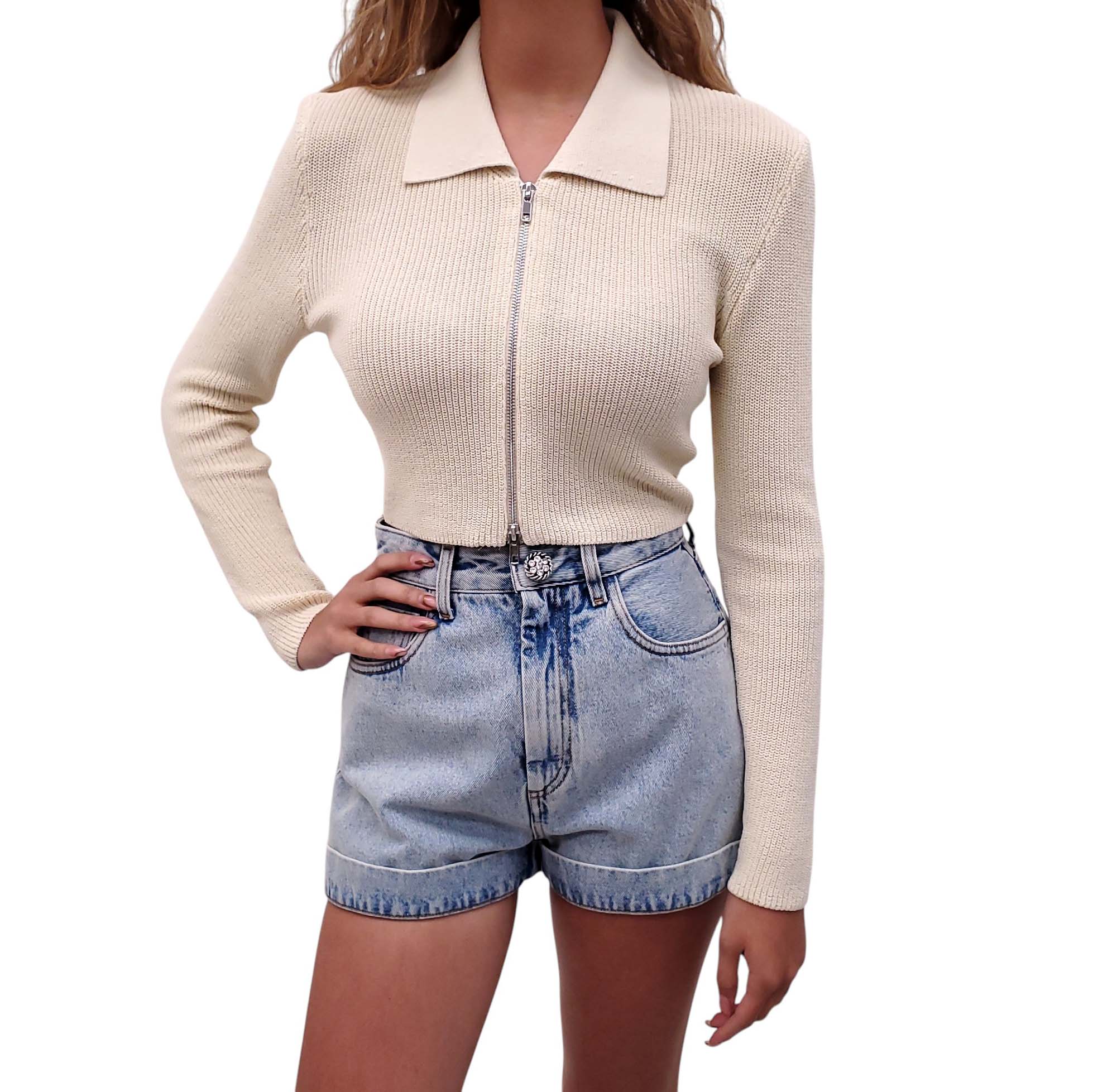 AYA MUSE CREAM ZIP-UP KNIT CARDIGAN - SIZE XS