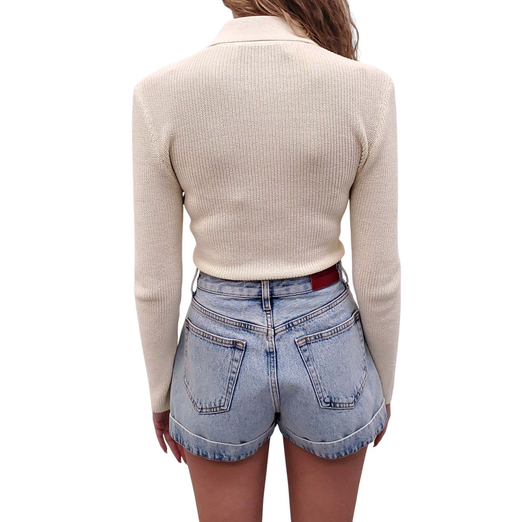 AYA MUSE CREAM ZIP-UP KNIT CARDIGAN - SIZE XS