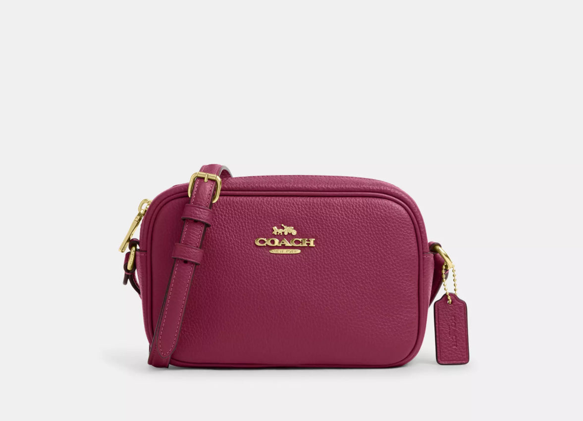 NWT Coach Leather Mini Jamie Camera Crossbody Handbag in Gold/Pink