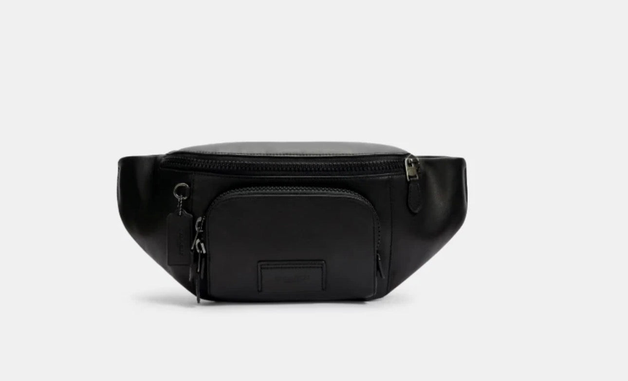 NWT Coach Men's Track Belt Bag In Smooth Leather In Gunmetal/Black