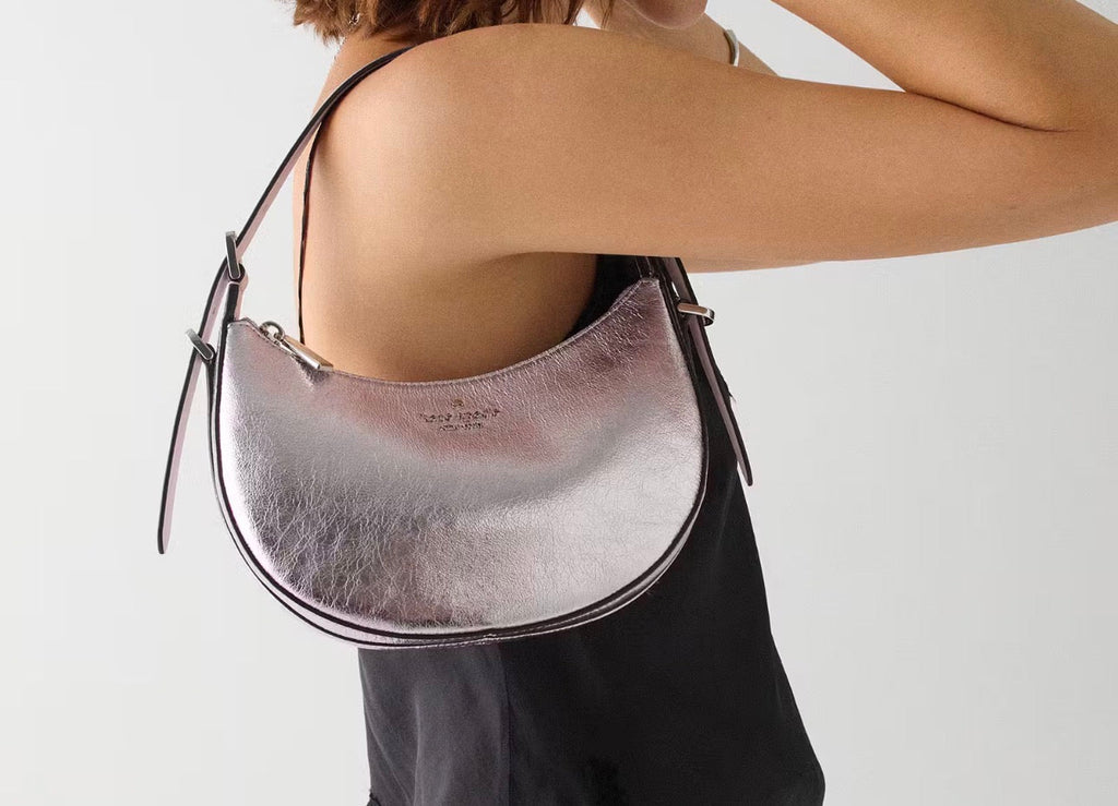 NWT Kate Spade Nova Crinkle Metallic Small Crescent Shoulder Bag