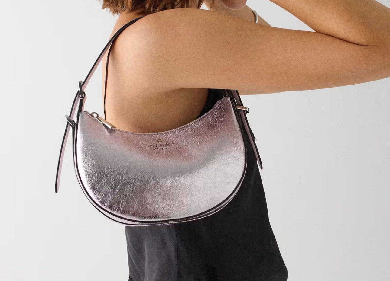 NWT Kate Spade Nova Crinkle Metallic Small Crescent Shoulder Bag