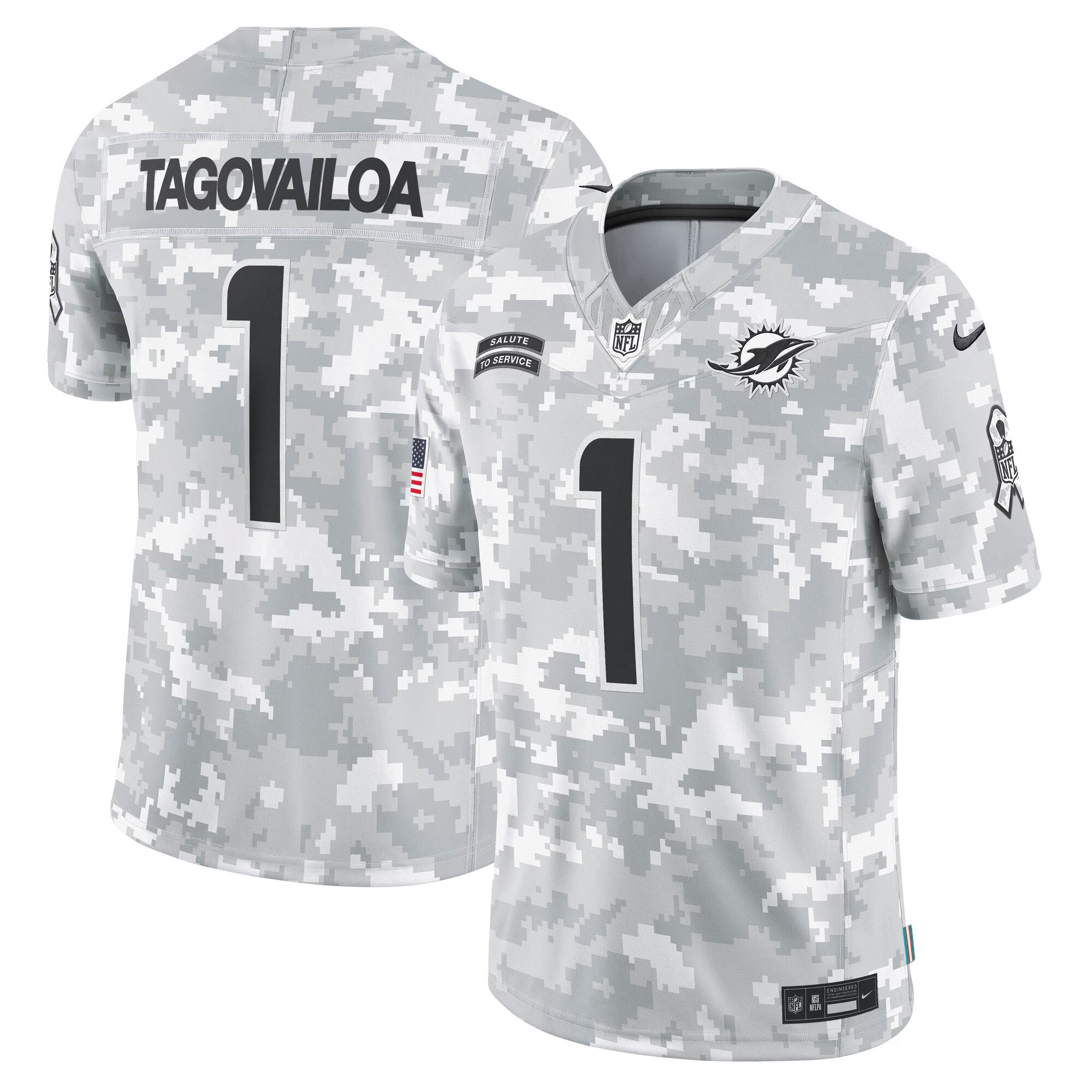 Miami Dolphins Tua Tagovailoa Arctic Camo 2024 Salute to Service Limited Jersey