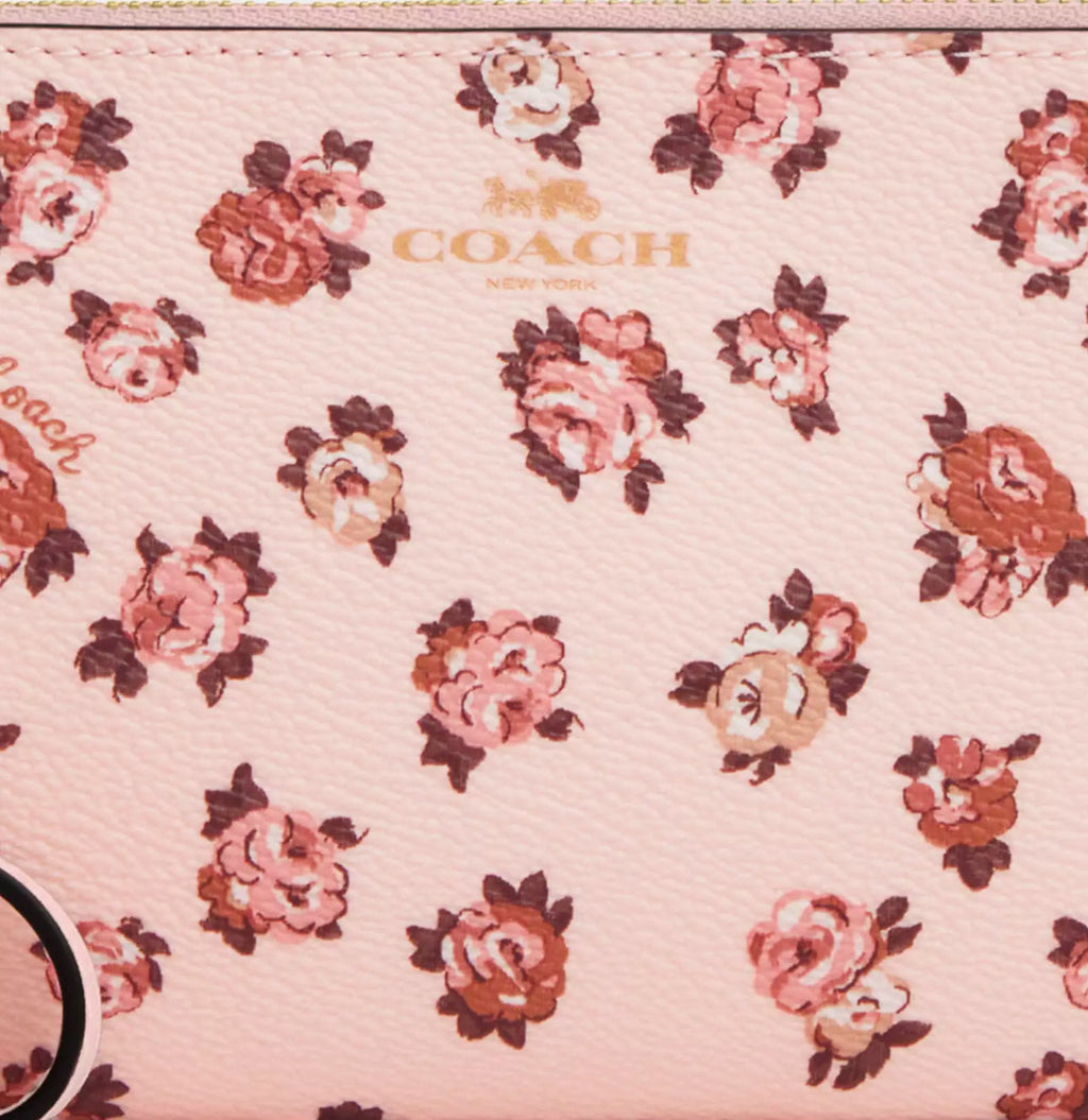 NWT Coach Corner Zip Wristlet With Rosette Print