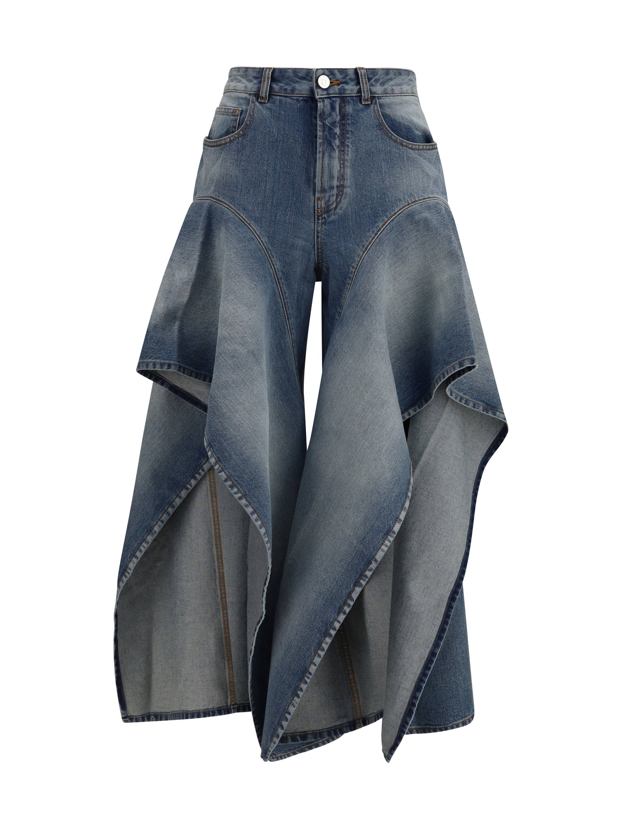 Alaïa Women Faded Ruffled Jeans