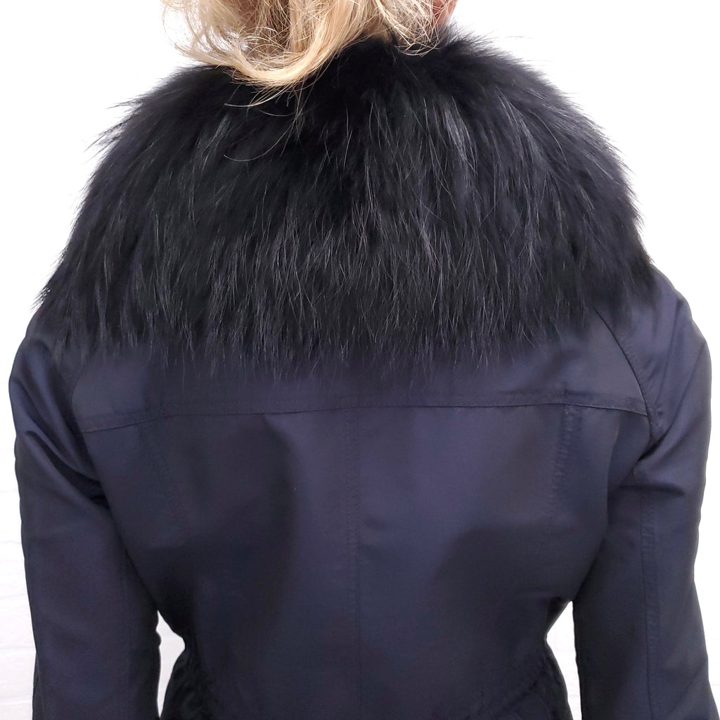 BURBERRY BRIT NAVY COAT WITH FUR HOOD - SIZE 2