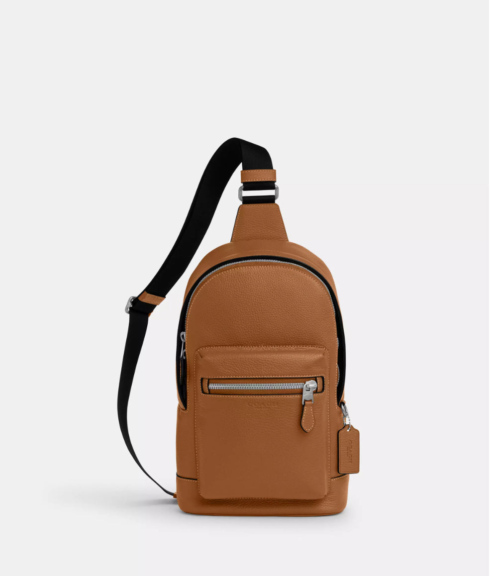 NWT Coach Leather West Pack Sling Bag In Light Saddle