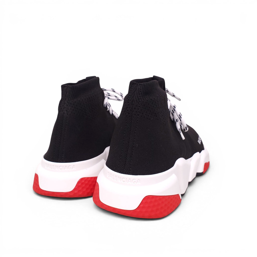 BALENCIAGA BLACK AND RED KNIT SPEED LT LACE-UP SNEAKERS - SIZE 41