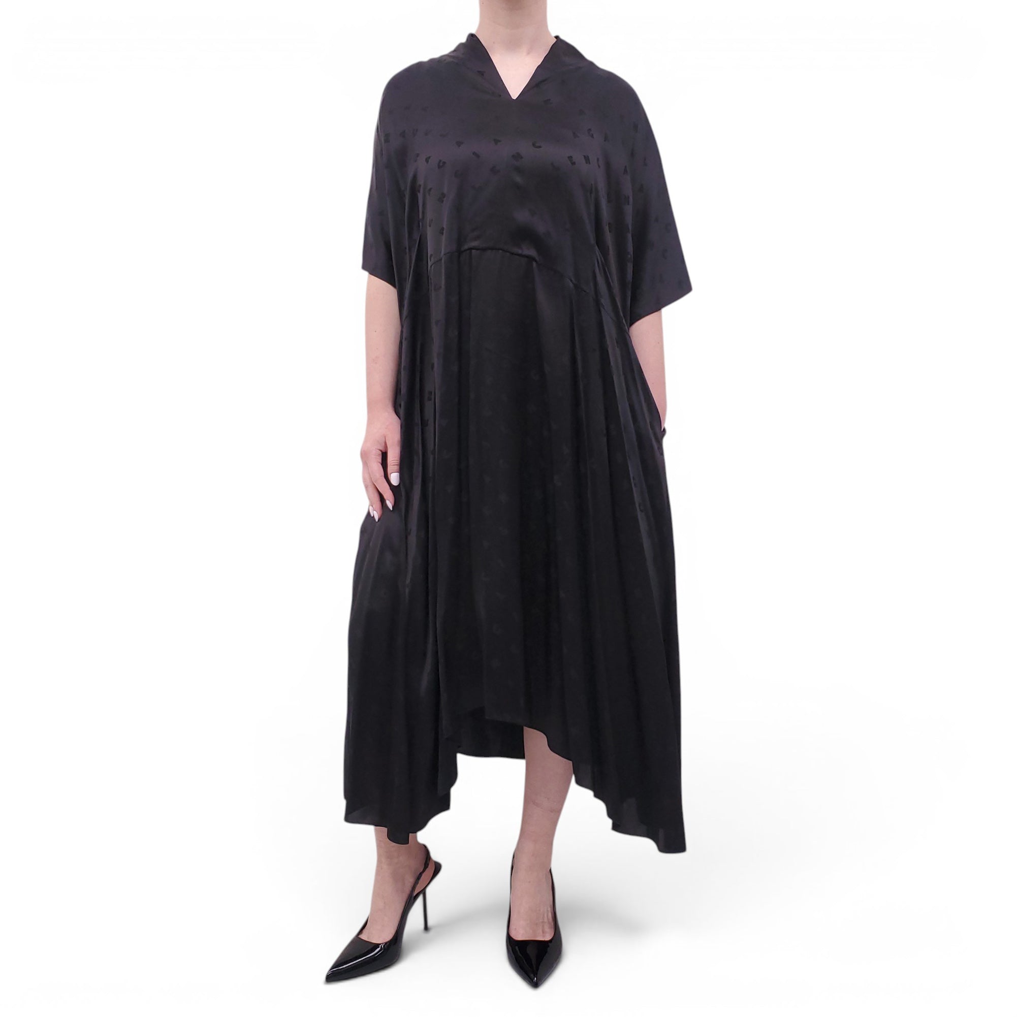 BALENCIAGA BLACK LOGO JACQUARD DRESS - SIZE 2 (M)