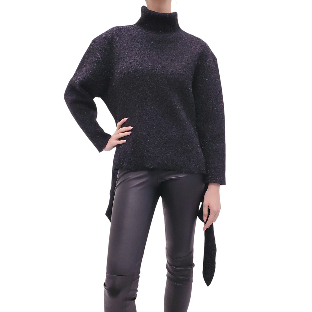 BALENCIAGA BLACK METALLIC TURTLENECK SWEATER - SIZE 36