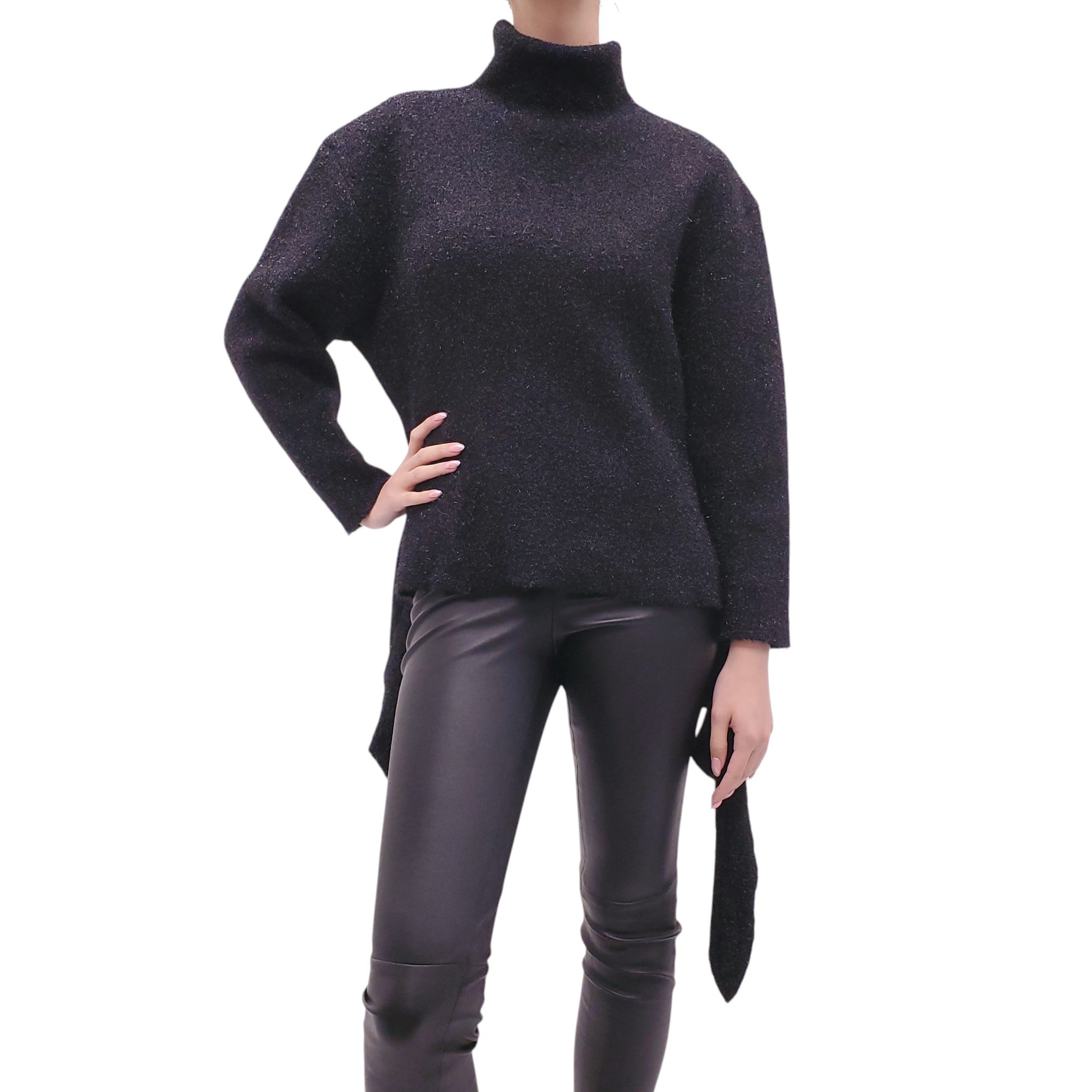 BALENCIAGA BLACK METALLIC TURTLENECK SWEATER - SIZE 36