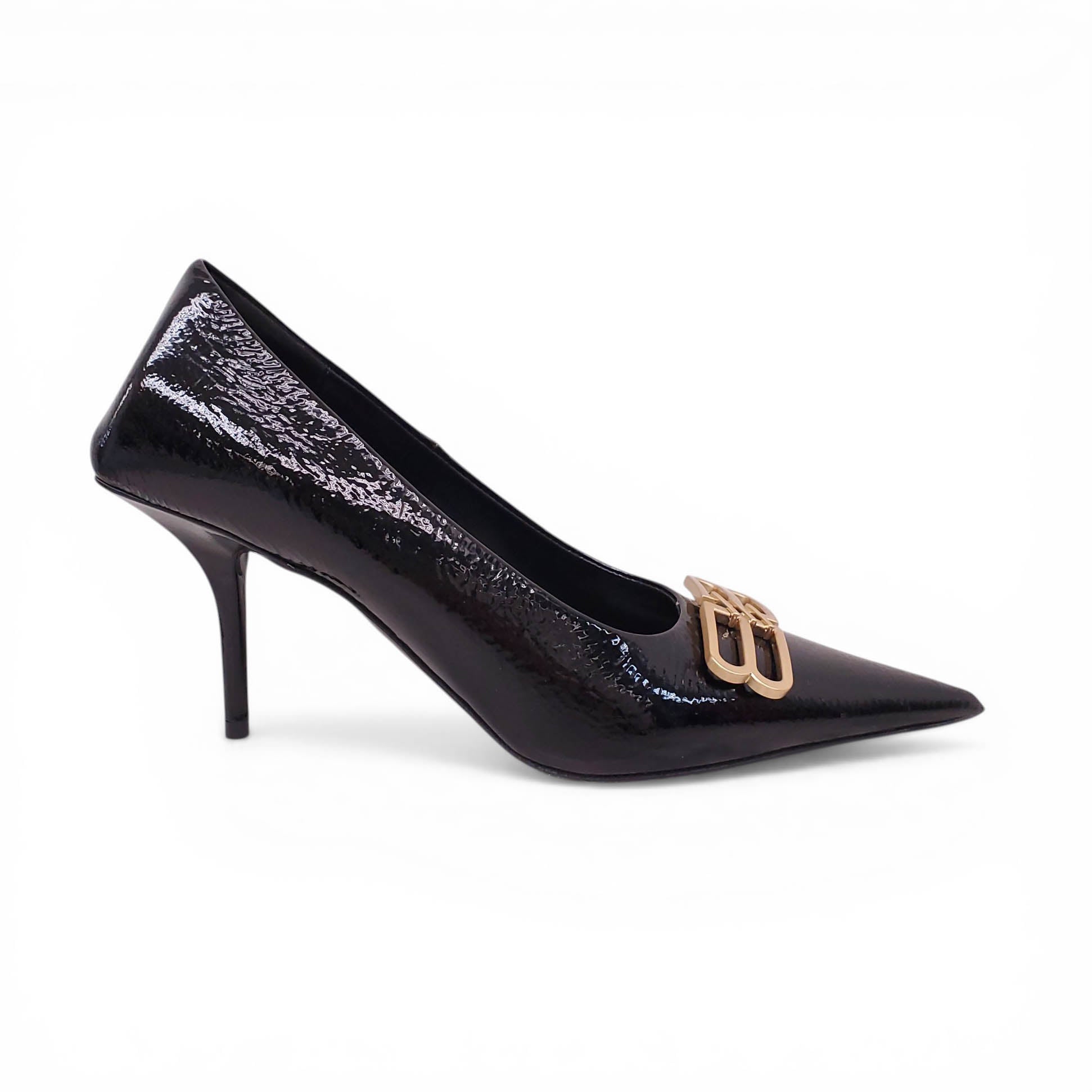 BALENCIAGA BLACK PATENT KNIFE PUMPS - SIZE 36