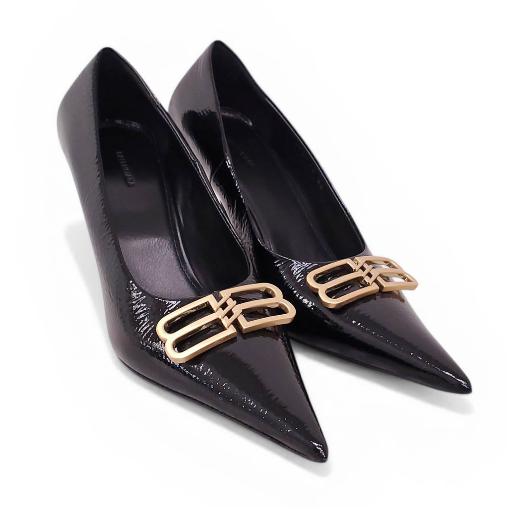 BALENCIAGA BLACK PATENT KNIFE PUMPS - SIZE 36