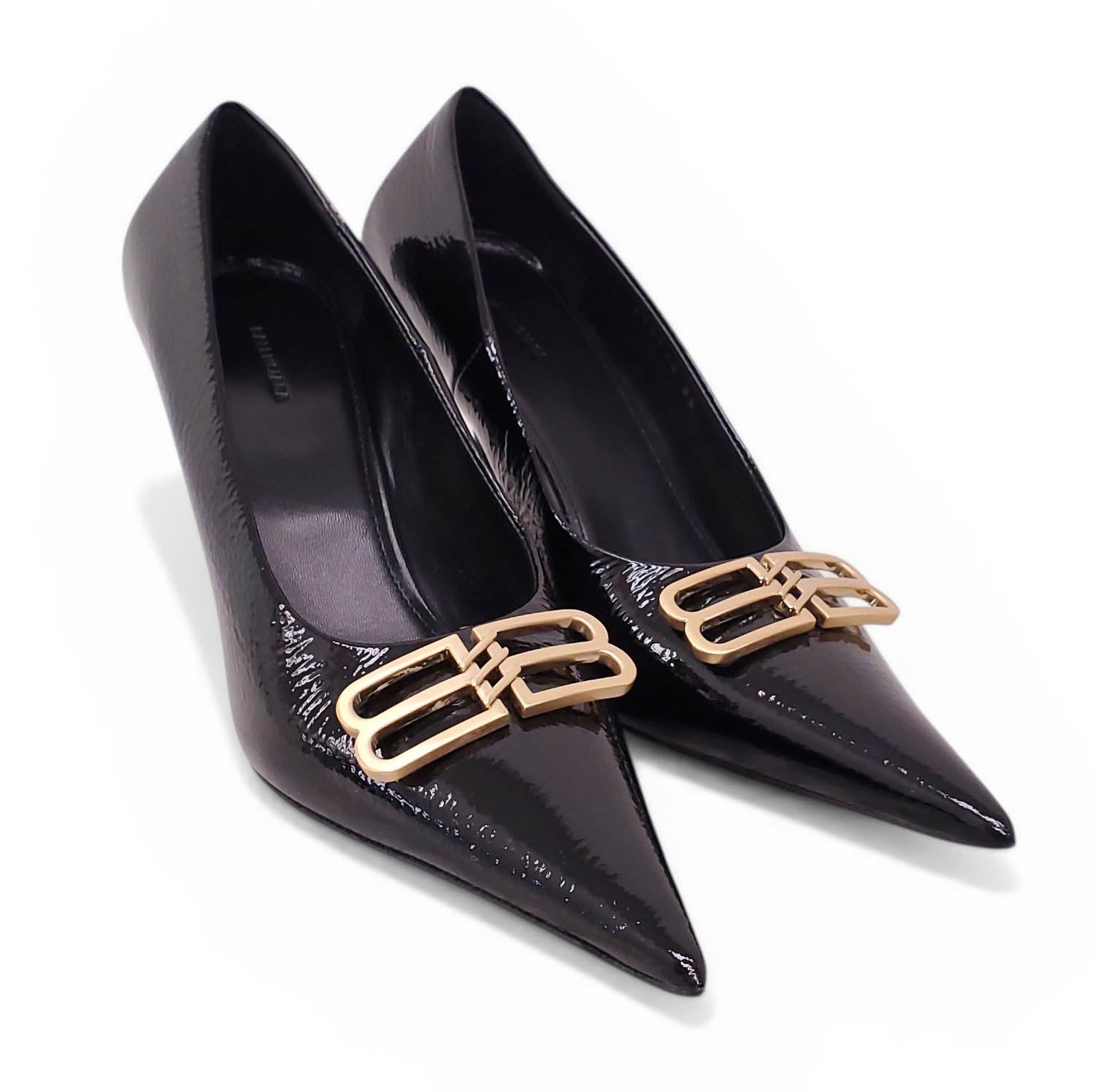 BALENCIAGA BLACK PATENT KNIFE PUMPS - SIZE 36