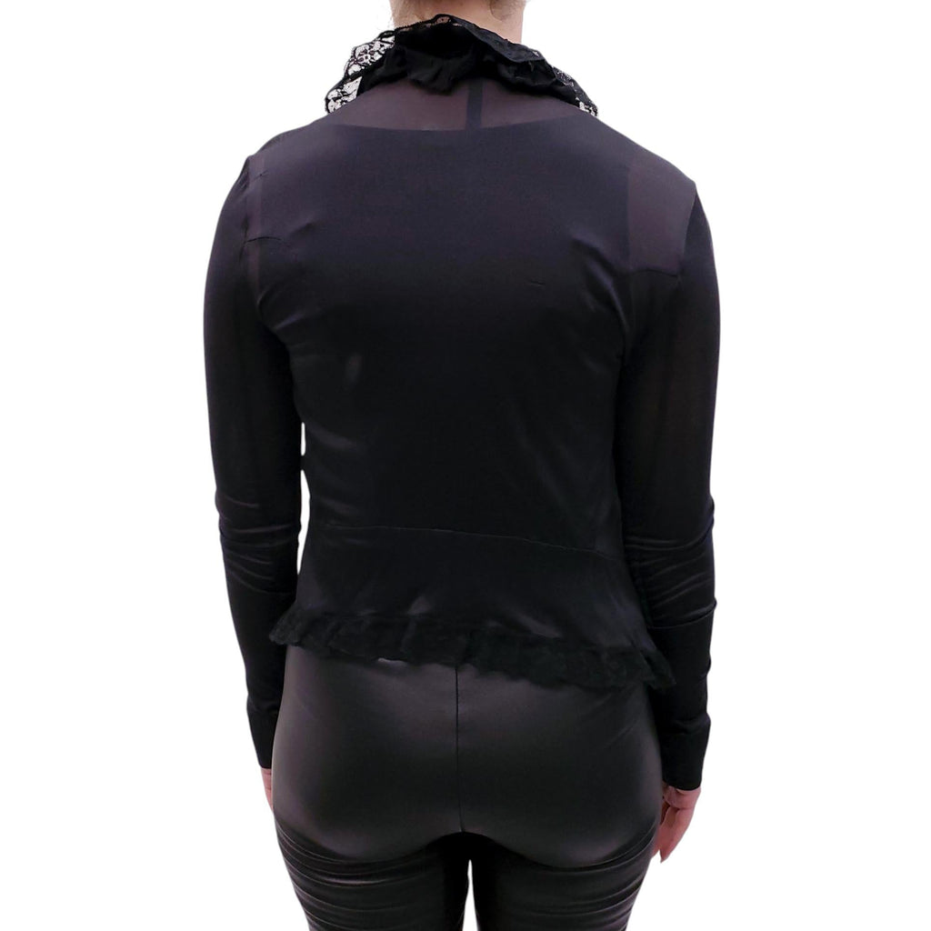 BALENCIAGA BLACK RUFFLE LACE STRETCH CARDIGAN - SIZE S