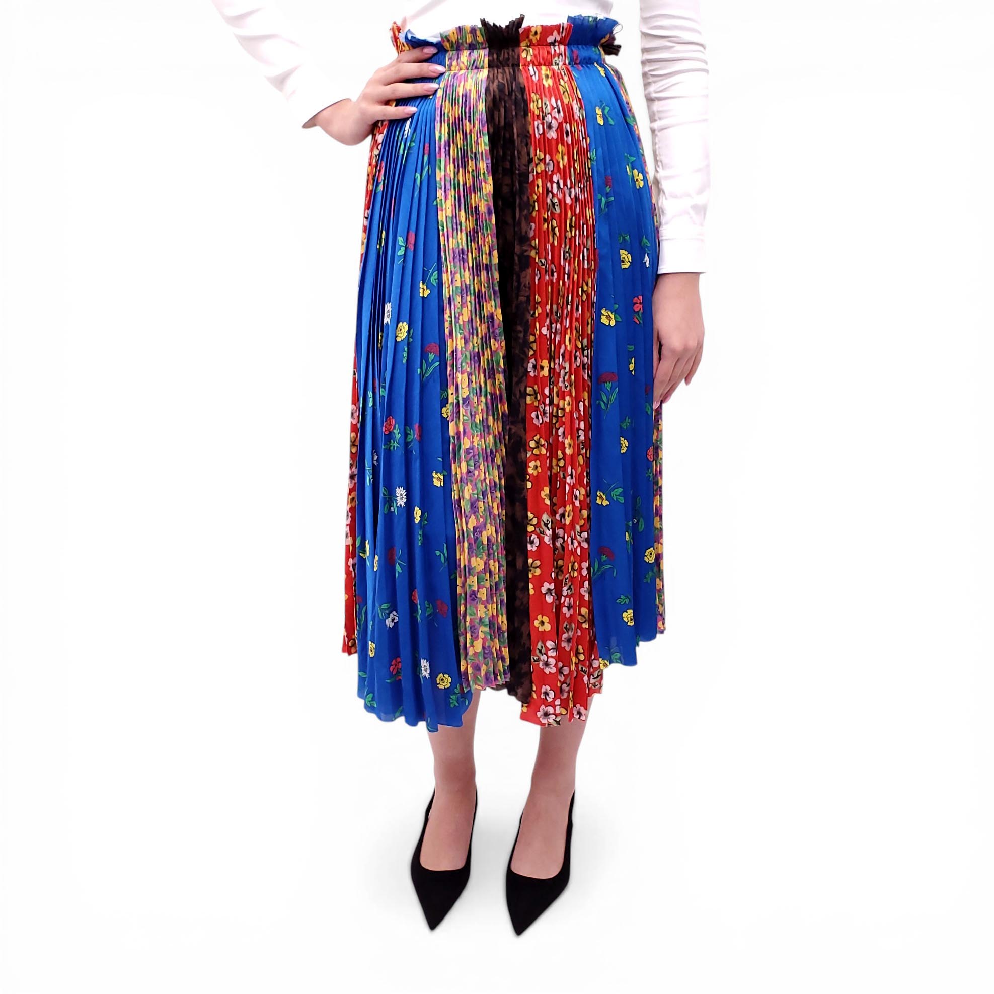 BALENCIAGA MULTI-PATTERN FLORAL SATIN SKIRT - SIZE 36
