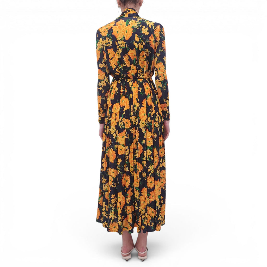 BALENCIAGA NAVY AND YELLOW FLORAL PRINT SPANDEX DRESS - SIZE 36