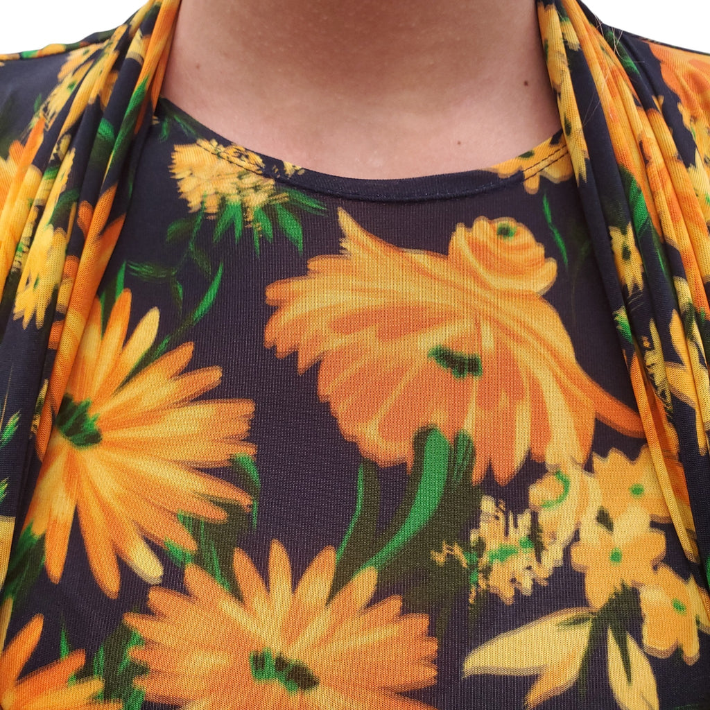 BALENCIAGA NAVY AND YELLOW FLORAL PRINT SPANDEX DRESS - SIZE 36