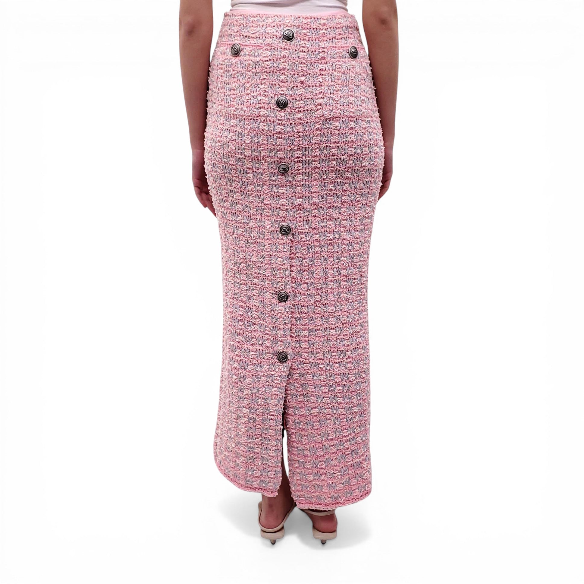 BALENCIAGA PINK COTTON TWEED KNIT SKIRT - SIZE S