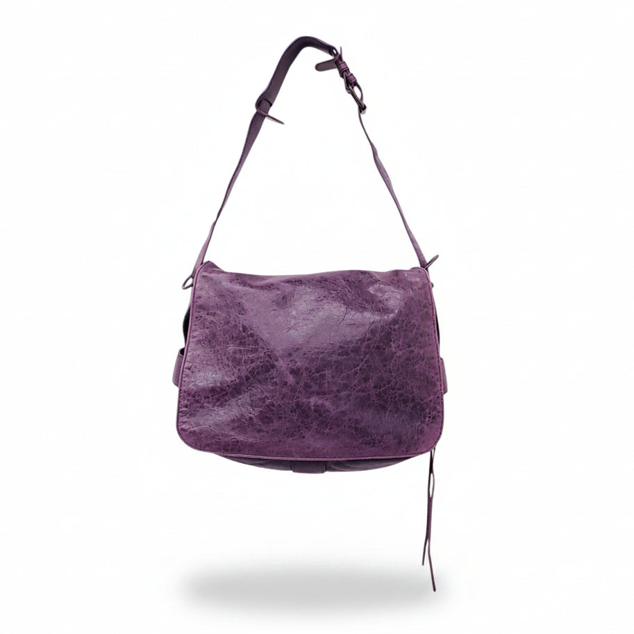 BALENCIAGA PURPLE LEATHER CROSSBODY FLAP BAG