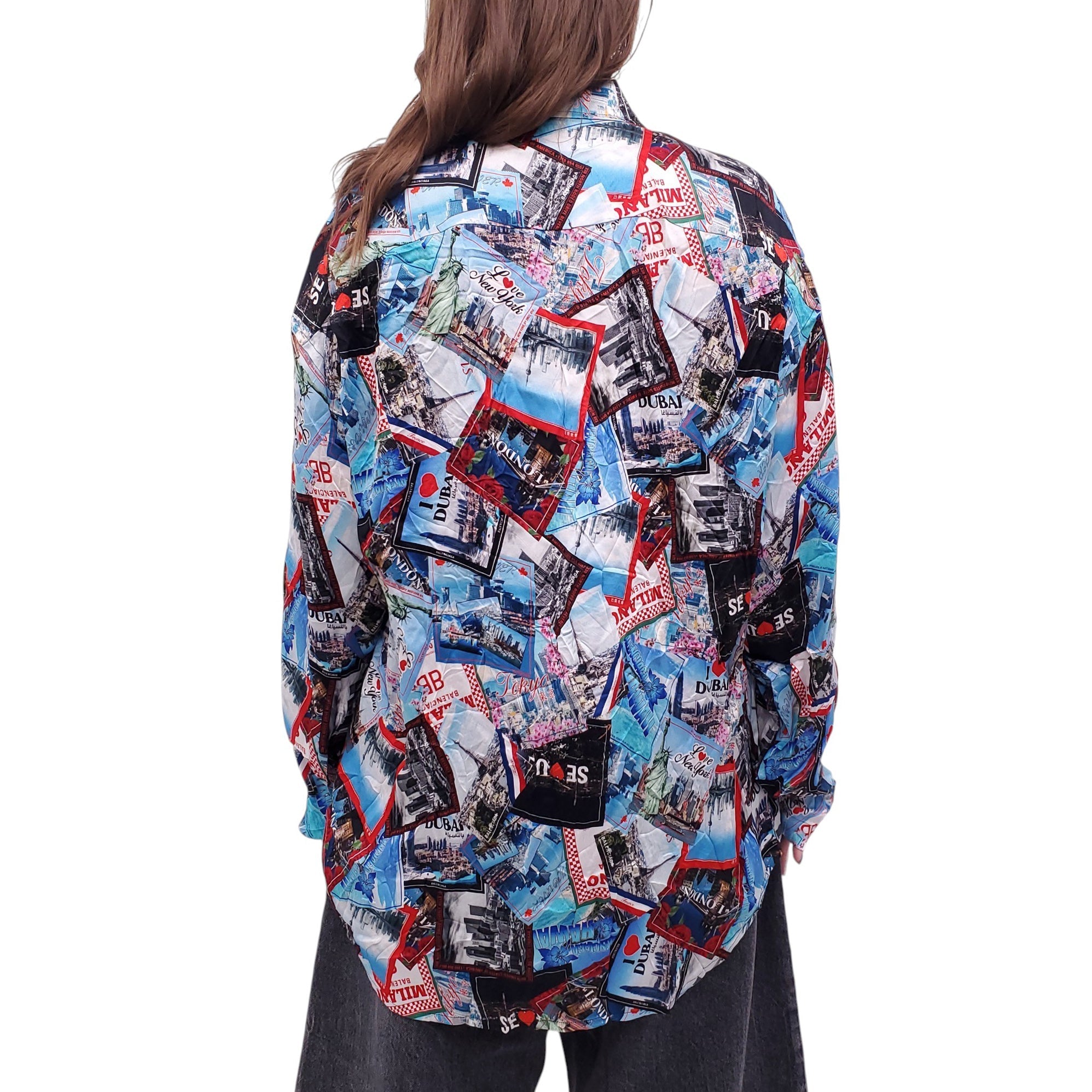BALENCIAGA SILK CREPE WORLD CITIES SHIRT - SIZE 36