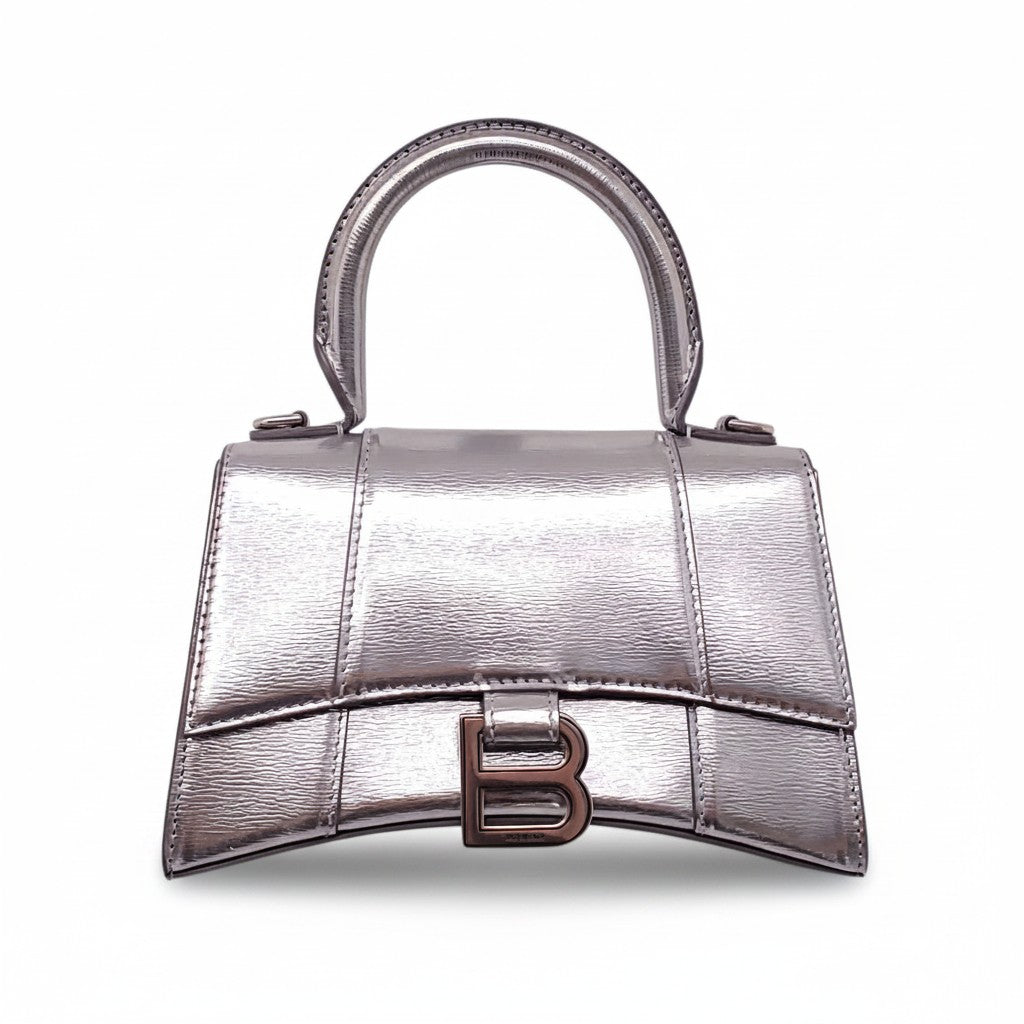 BALENCIAGA SILVER SMALL HOURGLASS TOP HANDLE BAG