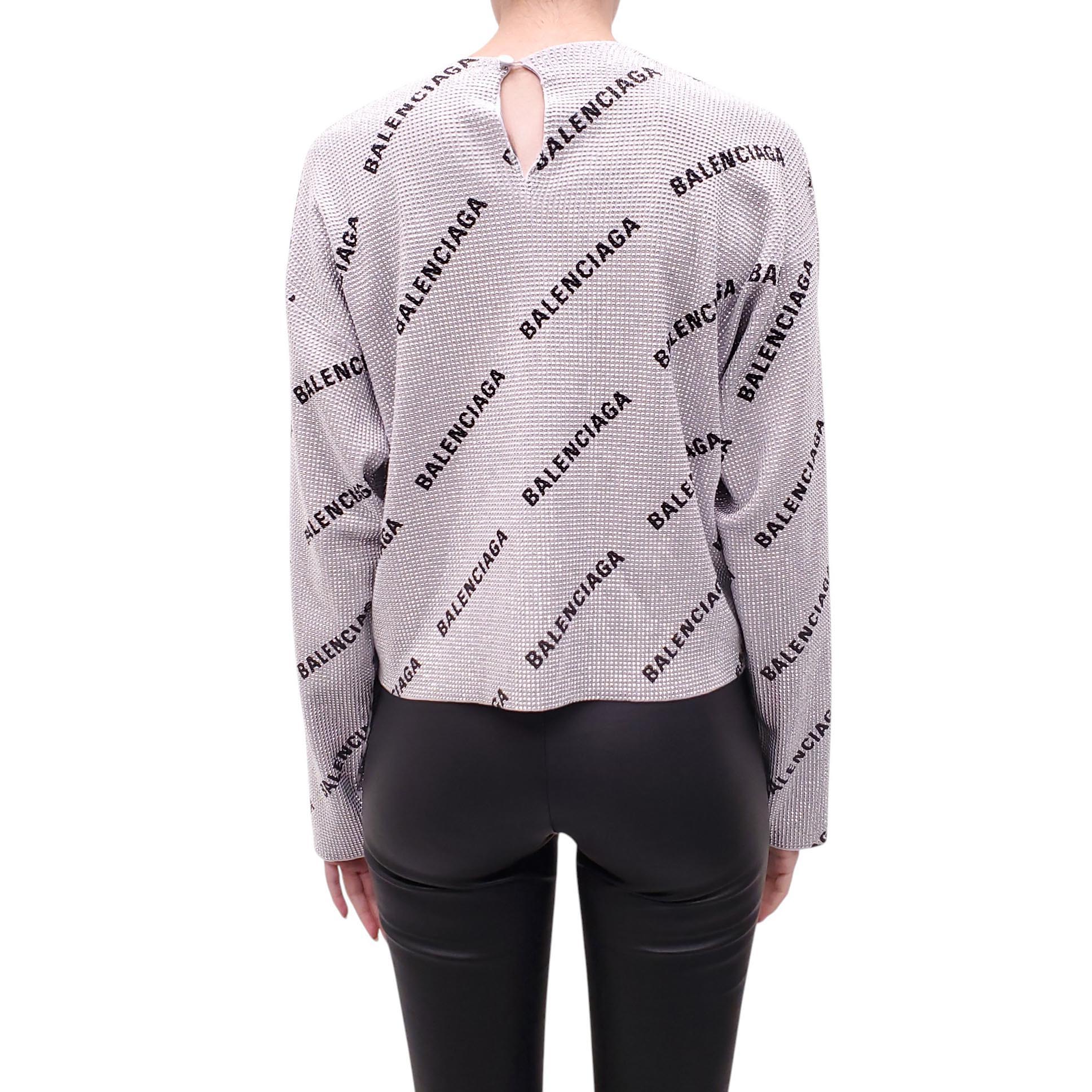 BALENCIAGA SILVER SPARKLE LOGO TOP - SIZE S