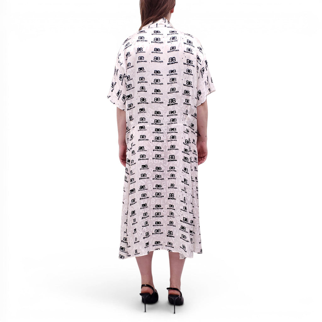 BALENCIAGA WHITE AND BLACK LOGO JACQUARD SHIRT DRESS - SIZE 1 (S)