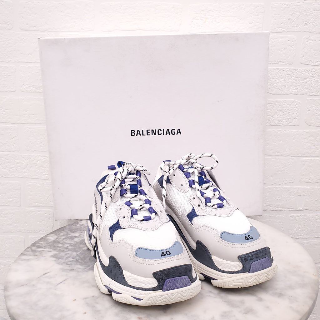 BALENCIAGA WHITE AND BLUE TRIPLE S SNEAKERS - SIZE 40