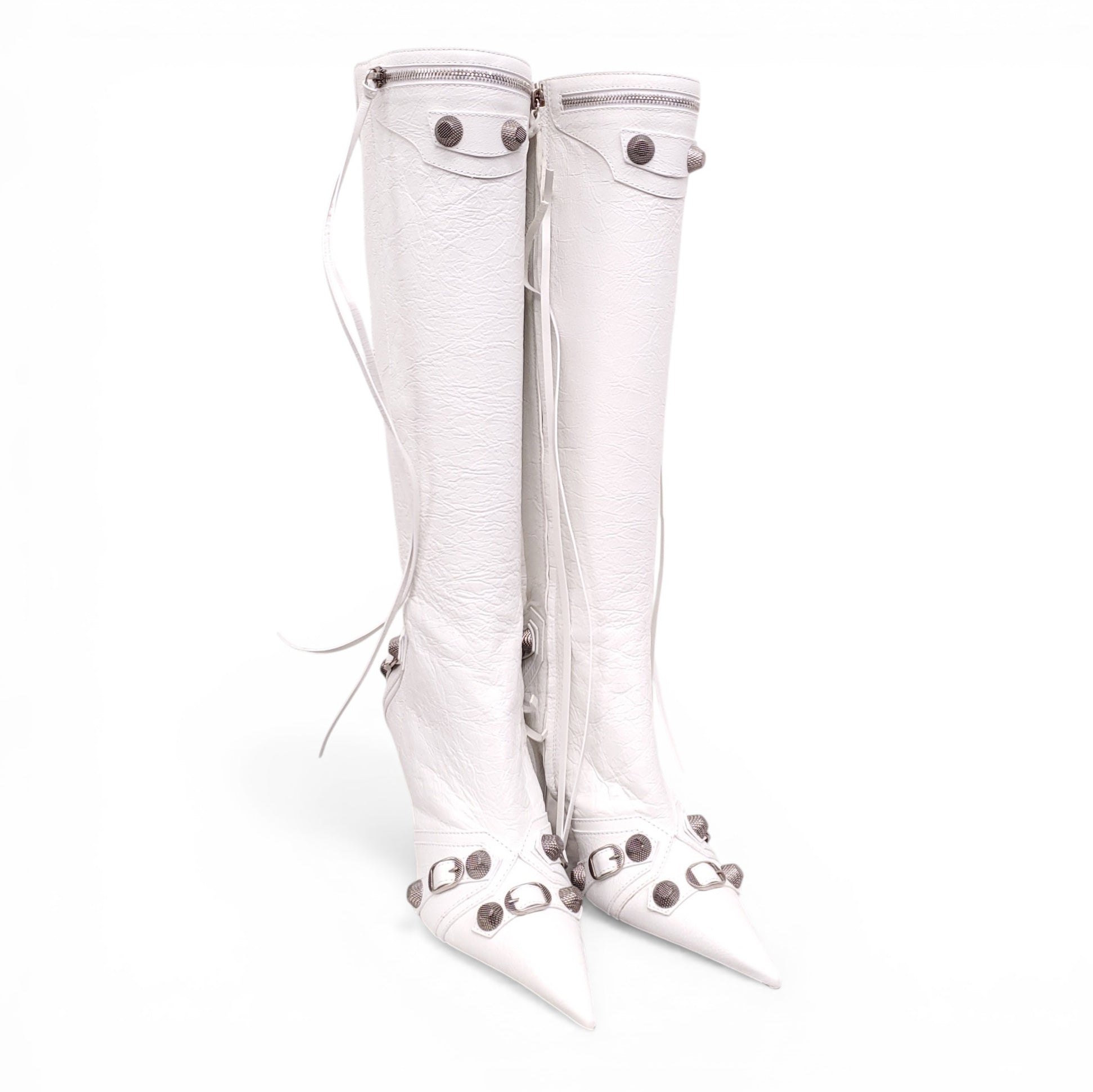 BALENCIAGA WHITE AND SILVER CAGOLE BOOTS - SIZE 41