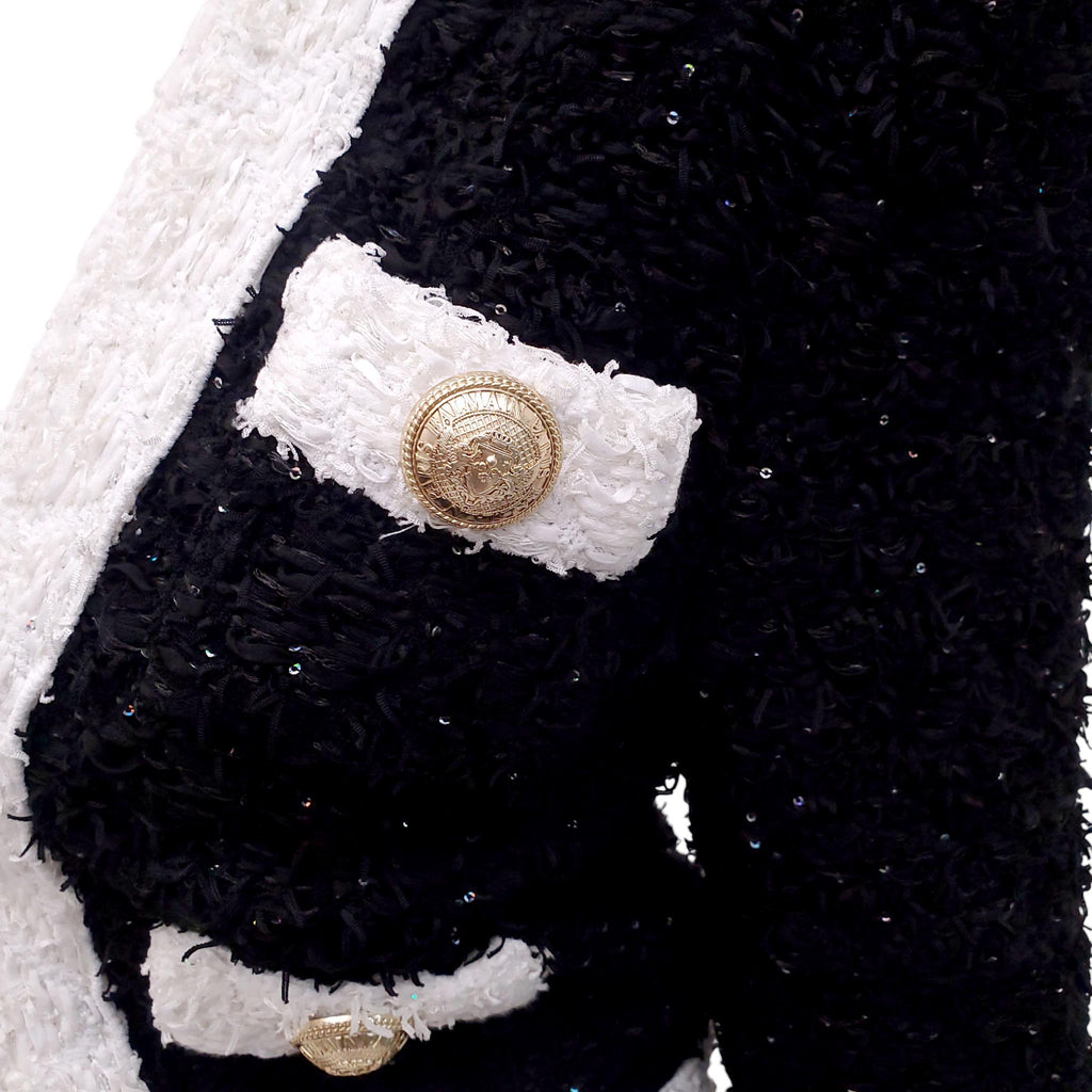 BALMAIN BLACK AND WHITE TWEED SEQUIN CARDIGAN JACKET - SIZE 40