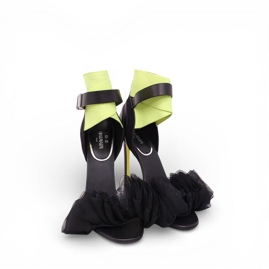 BALMAIN BLACK AND YELLOW TULLE HEELS - SIZE 40