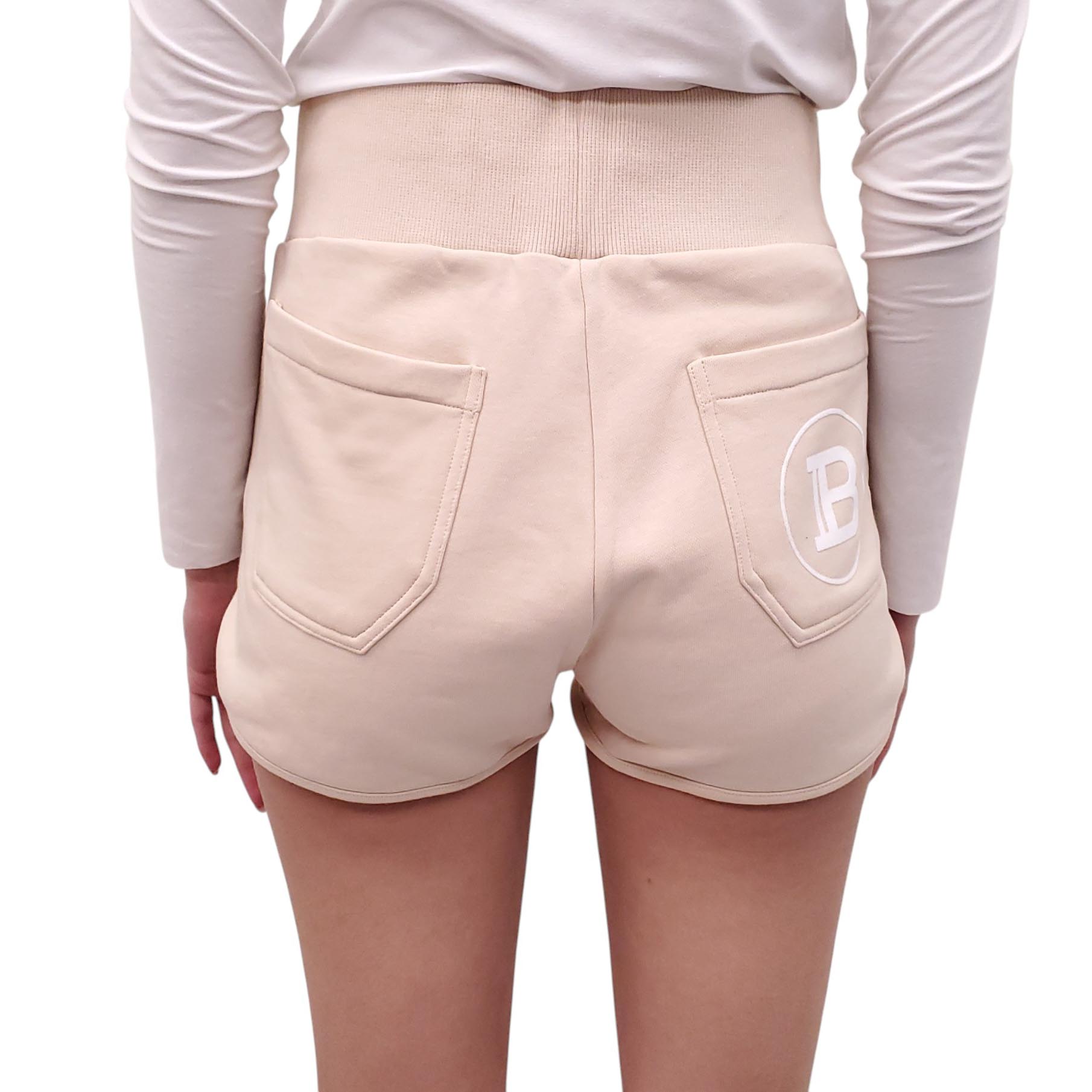 BALMAIN KHAKI LOGO SWEATSHORTS  - SIZE 36