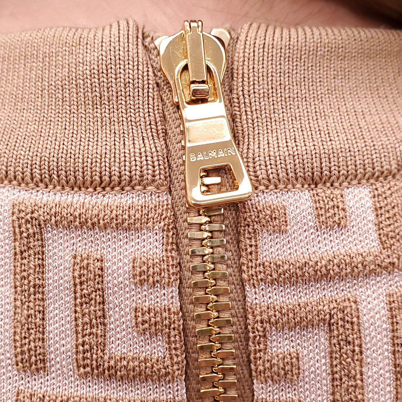 BALMAIN NUDE PATTERNED 'LABYRINTH' KNIT DRESS - SIZE 36