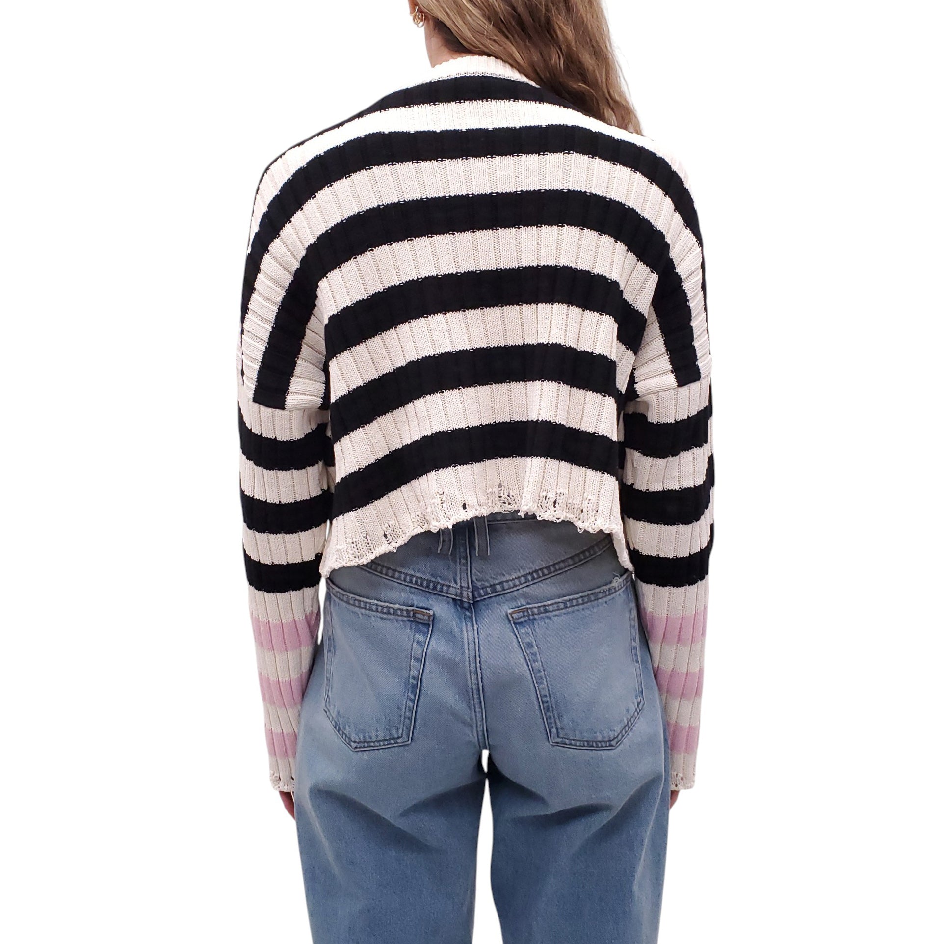 BALMAIN PEARL EMBELLISHED STRIPED SWEATER - SIZE 38