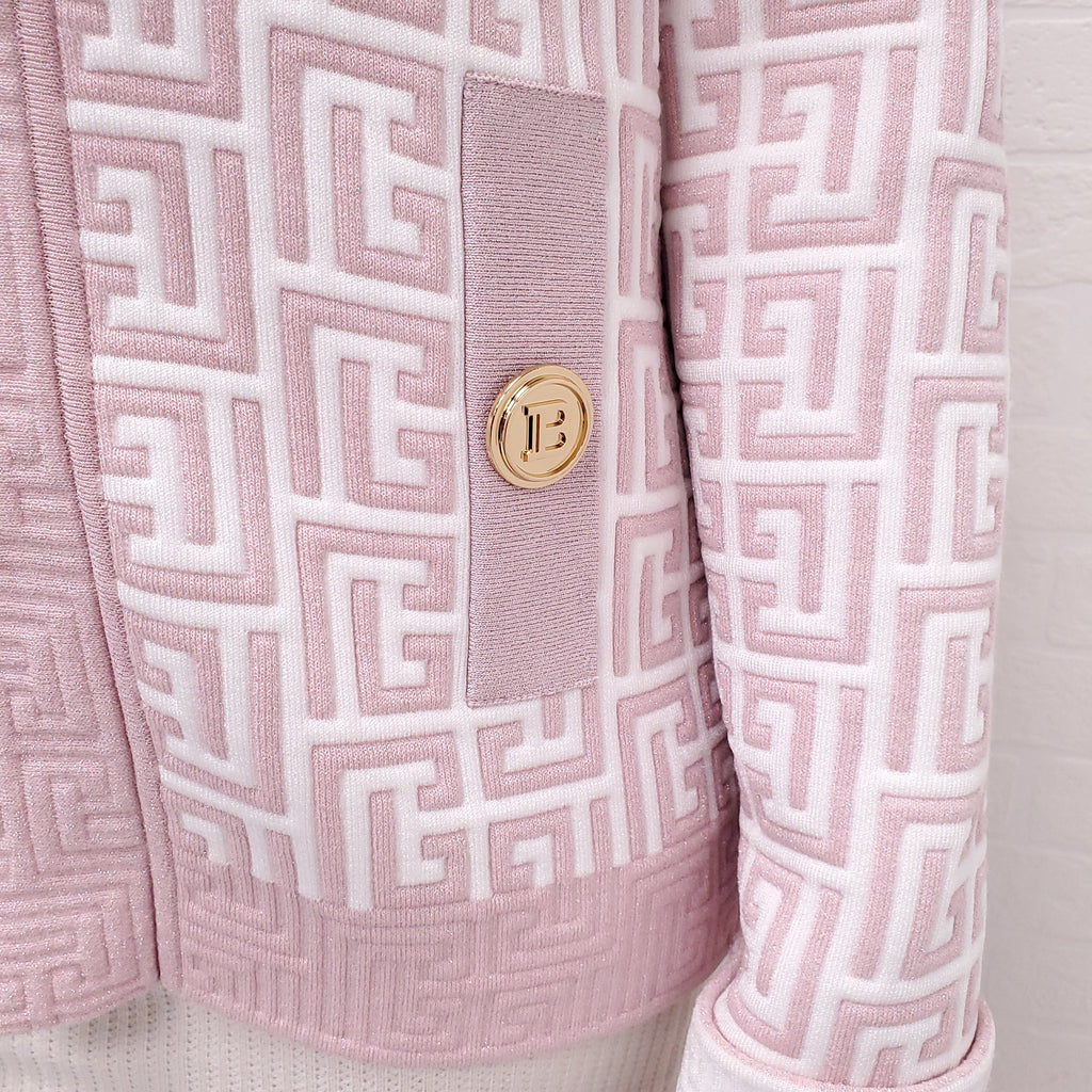 BALMAIN PINK MONOGRAM CARDIGAN - SIZE 40