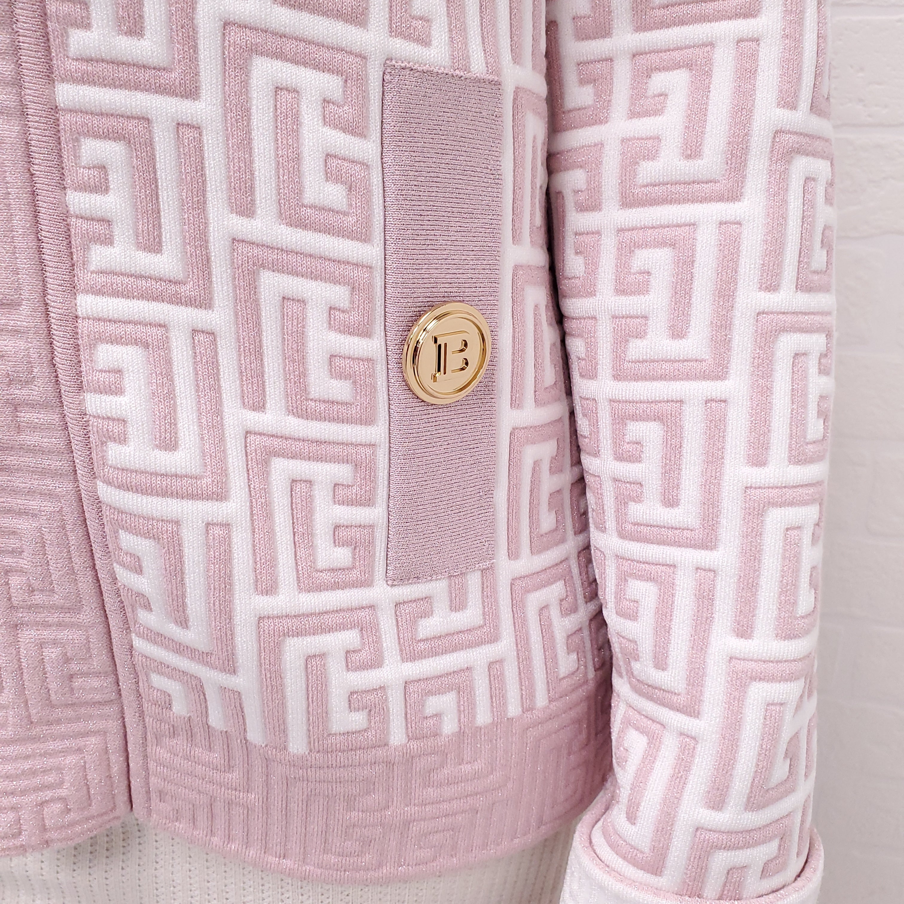 BALMAIN PINK MONOGRAM CARDIGAN - SIZE 40