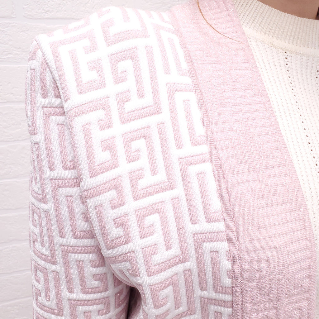 BALMAIN PINK MONOGRAM CARDIGAN - SIZE 40