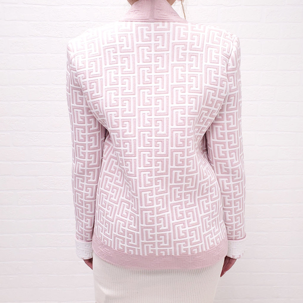 BALMAIN PINK MONOGRAM CARDIGAN - SIZE 40