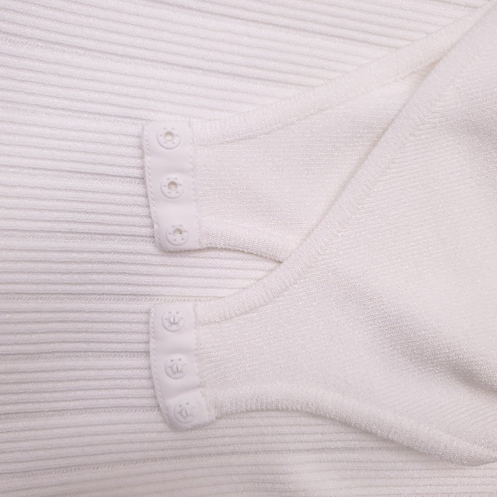 BALMAIN WHITE MOCK TURTLENECK KNIT BODYSUIT WITH SILVER BUTTONS - SIZE 36